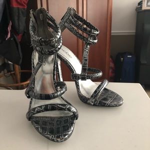 Bebe Silver Snakeskin Gladiator Heels